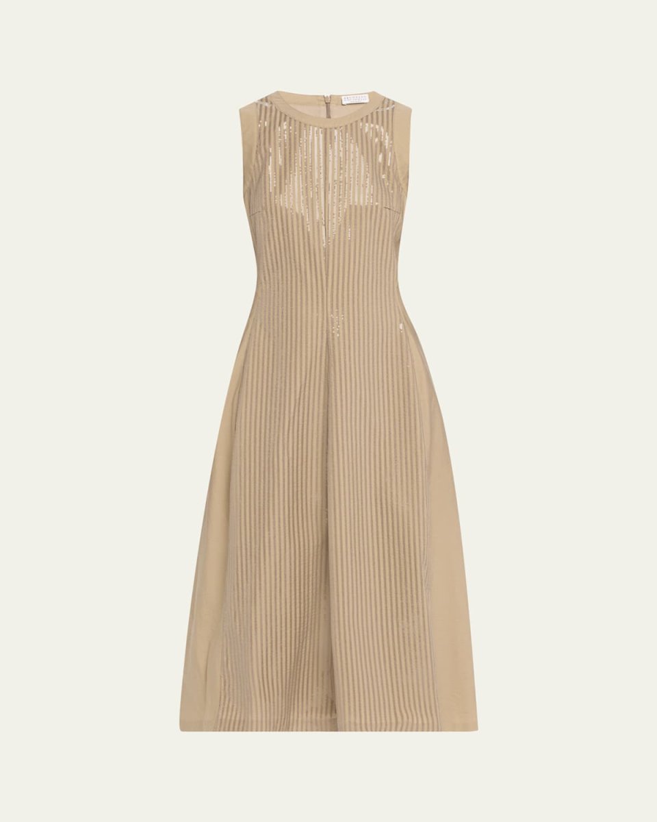 Front Sequined Techno Poplin Corset Midi Dress